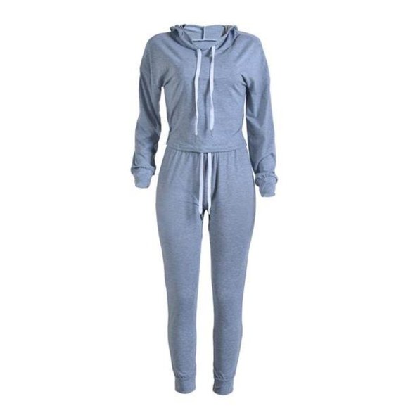 CropTop Hoodie with Matching Pants - Gray top and bottom Tracksuit set - Picture 6 of 7